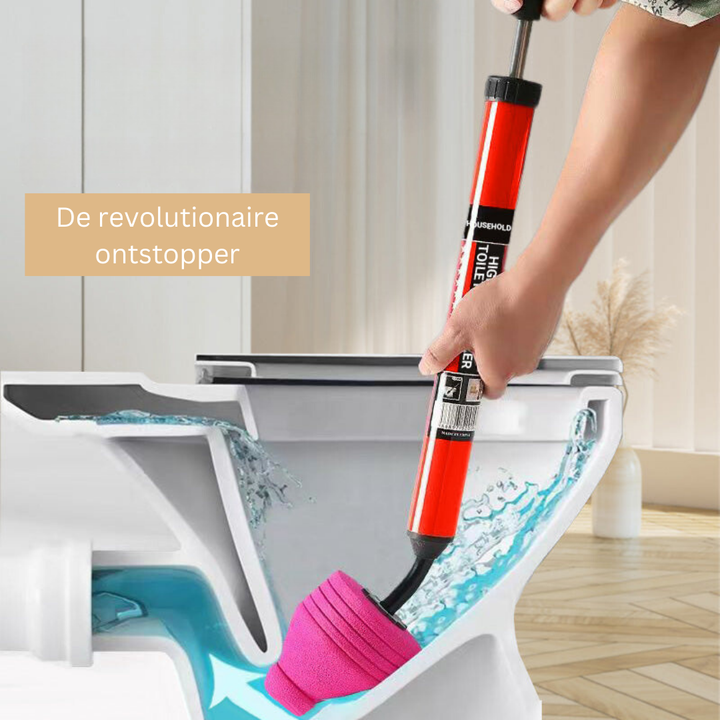 PowerPlunge hogedruk ontstopper voor snelle en effectieve verwijdering van verstoppingen in toilet en afvoer.