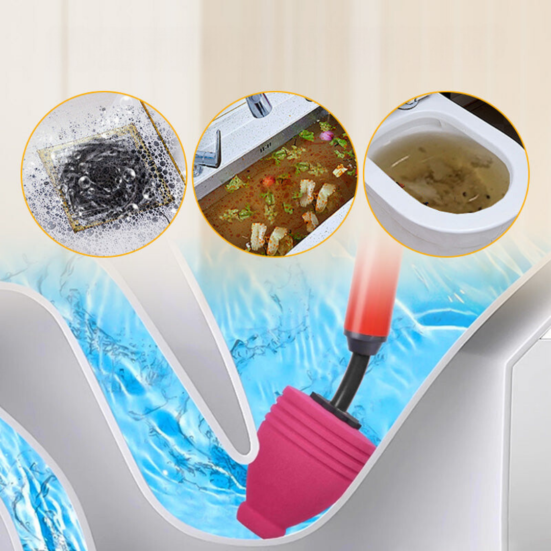 Robuuste PowerPlunge verstopping oplosser, klaar om hardnekkige toilet- en afvoerverstoppingen te reinigen.
