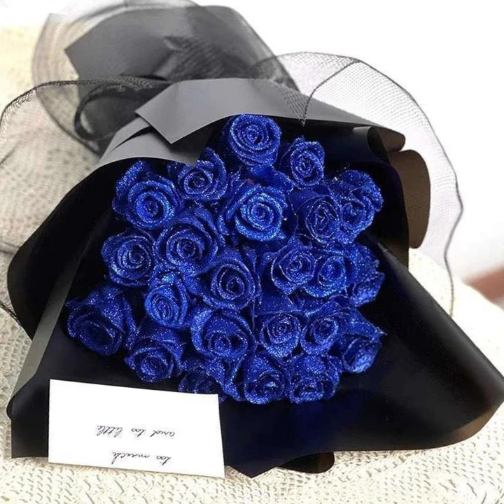 Prachtige glitterrozen kunstbloemen in luxe geschenkdoos, een blijvend romantisch cadeau voor Valentijnsdag.