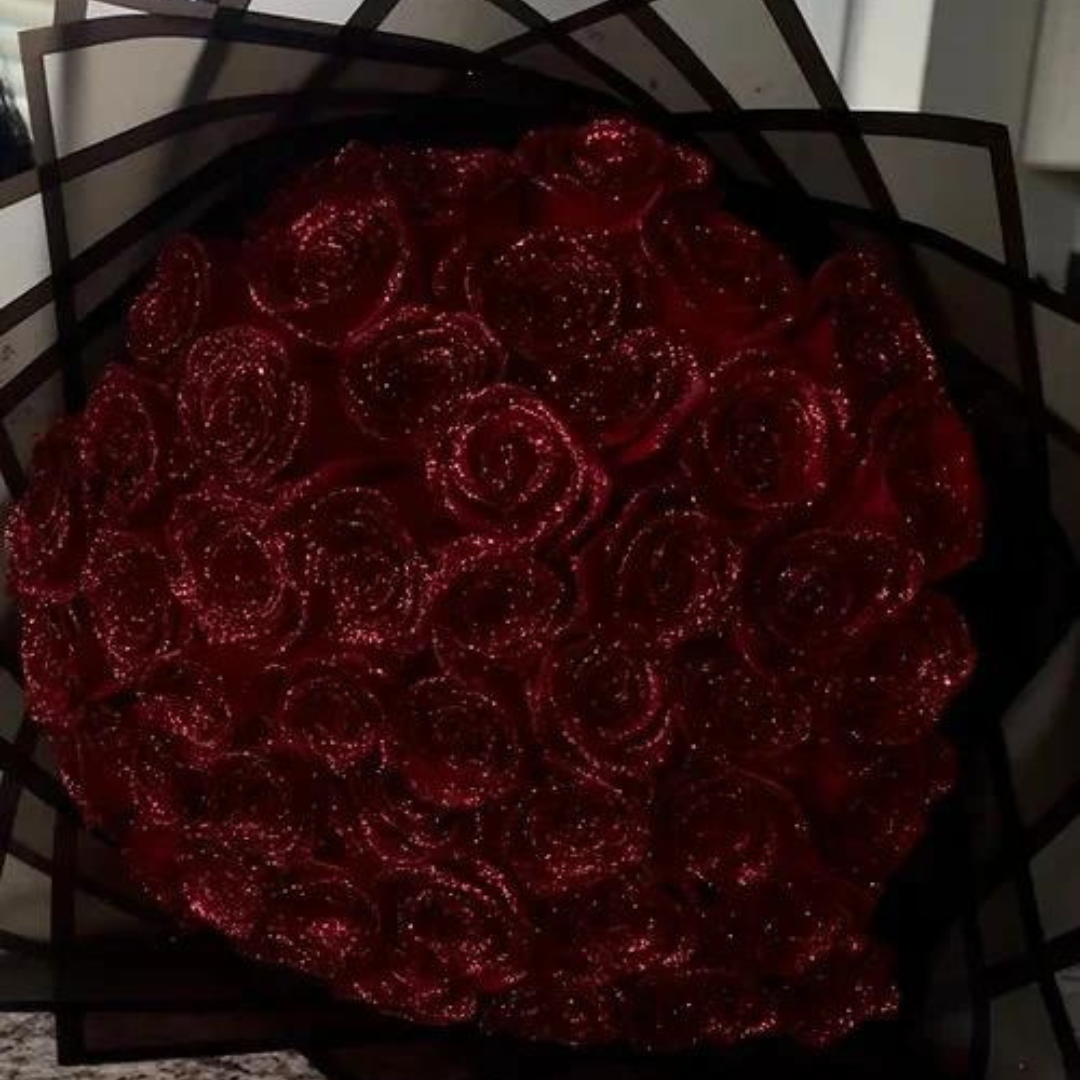 Exclusieve geschenkdoos met glitterrozen, een blijvend romantisch geschenk voor elke speciale gelegenheid.