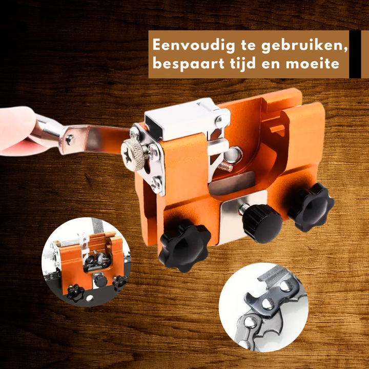 Duurzaam tuingereedschap om botte kettingzagen snel weer scherp te maken