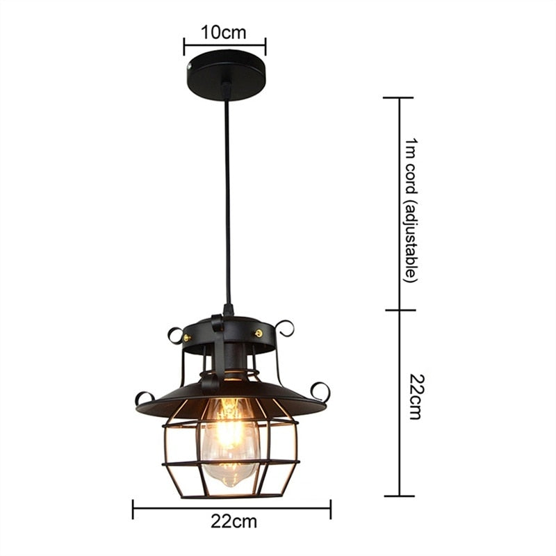 Maatschets van de industriële plafondlamp met afmetingen van 22 cm
