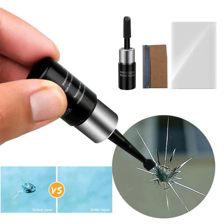 Professionele autoruit reparatie kit met hars, injector en vacuüm voor barsten en chips in voorruit glas.