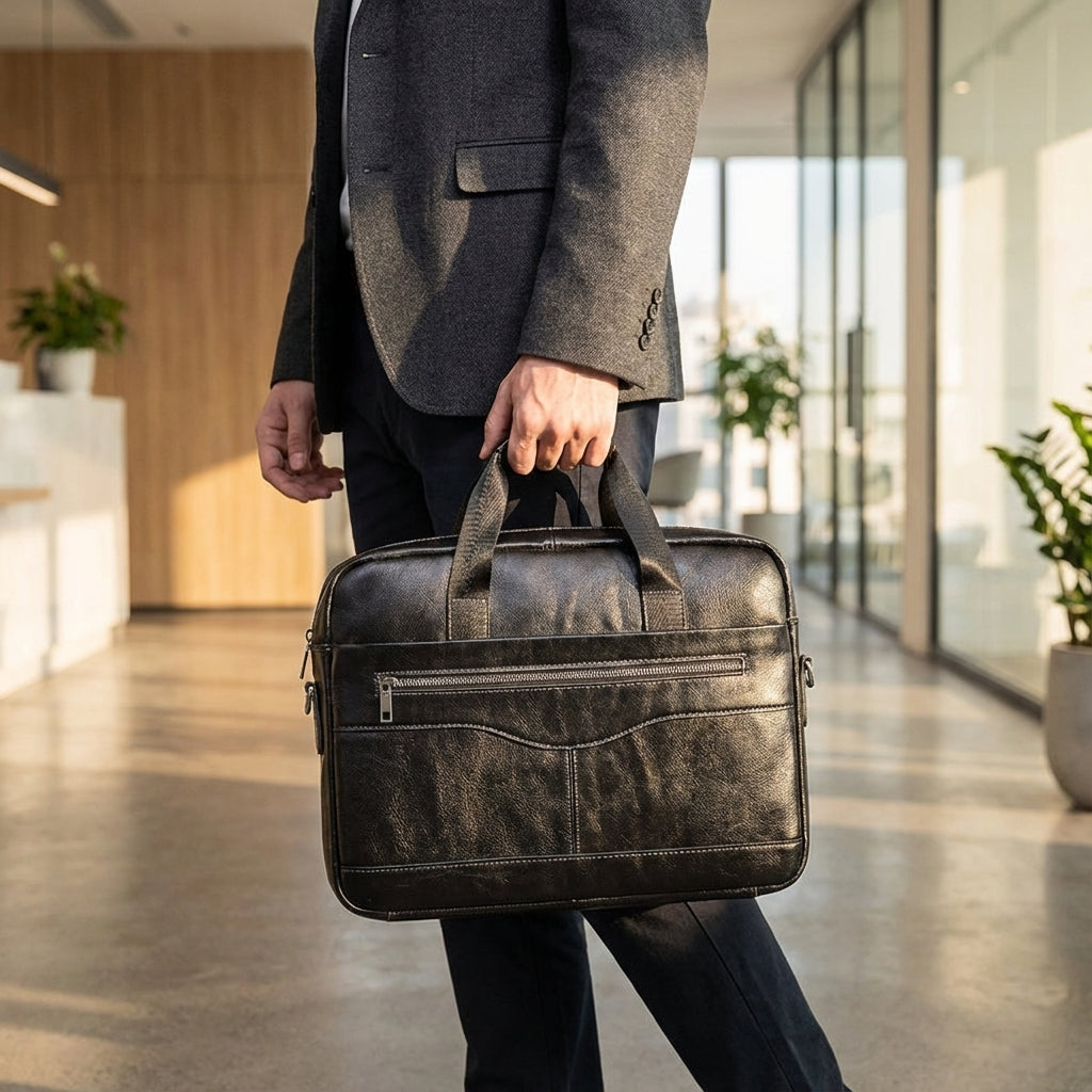 Professionele Navaroox echt leren aktetas voor laptop en documenten. Stijlvolle zakelijke tas voor heren en dames.