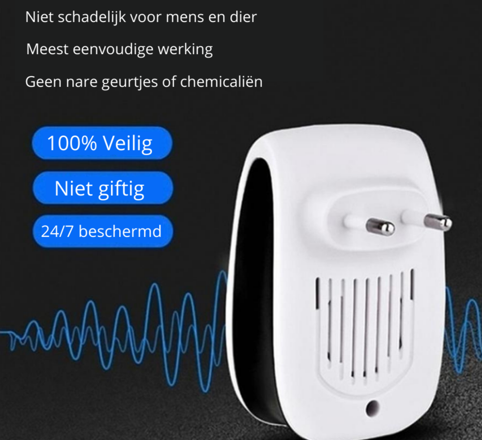 Ultrasoon apparaat voor ongediertebestrijding, stekkerklaar. Beschermt uw huis tegen muizen, muggen en vliegen.