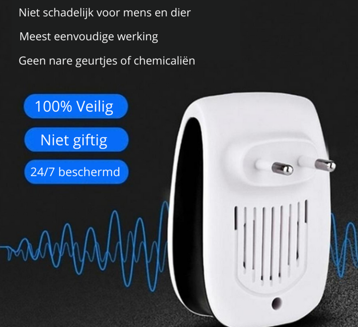 Ultrasoon apparaat voor ongediertebestrijding, stekkerklaar. Beschermt uw huis tegen muizen, muggen en vliegen.