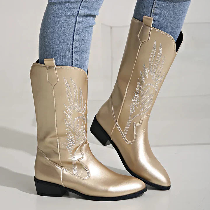 Trendy PU-leren dameslaarzen Clara, comfortabele cowboylaarzen met zachte voering voor een stijlvolle look.