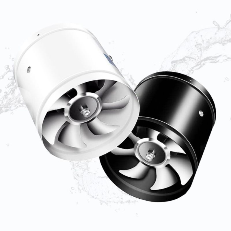 Compacte PureFlow afzuigventilator ideaal voor discreet gebruik in toilet, berging of kleine kamer.