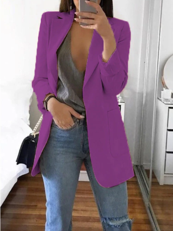 Detailopname van de slanke pasvorm van de Dames Slim-Fit Blazer Katie in donkergrijs.