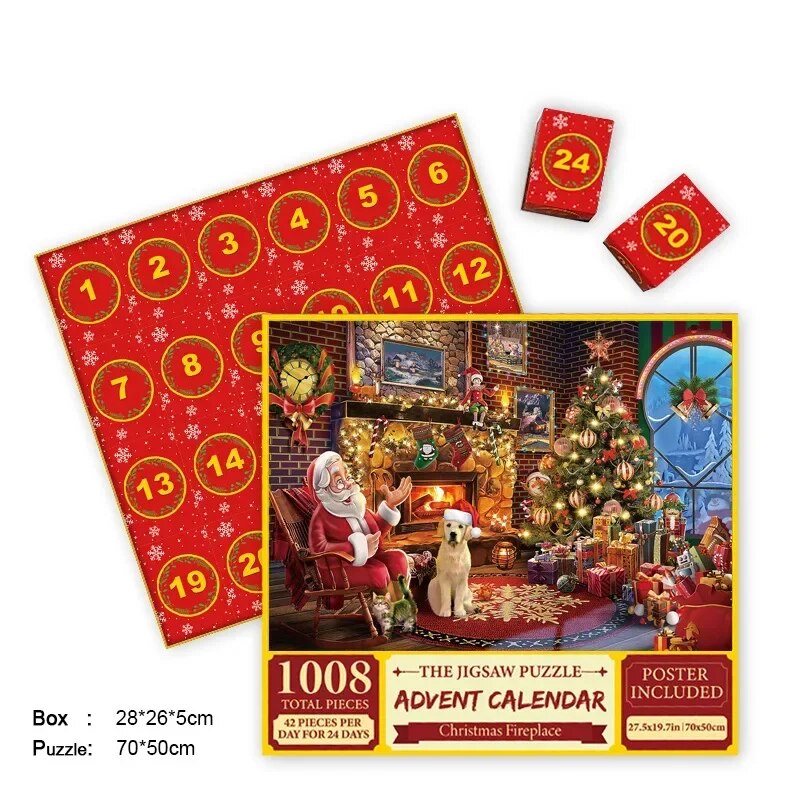 Puzzel Adventskalender 2024 met feestelijke kersttaferelen. Ideaal voor dagelijks aftellen en ontspanning.