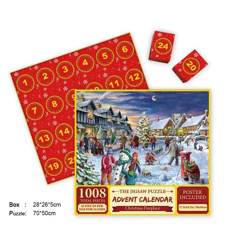 Feestelijke adventskalender 2024: dagelijks een kerstpuzzel, leuk voor kinderen en volwassenen. Aftellen naar Kerst.