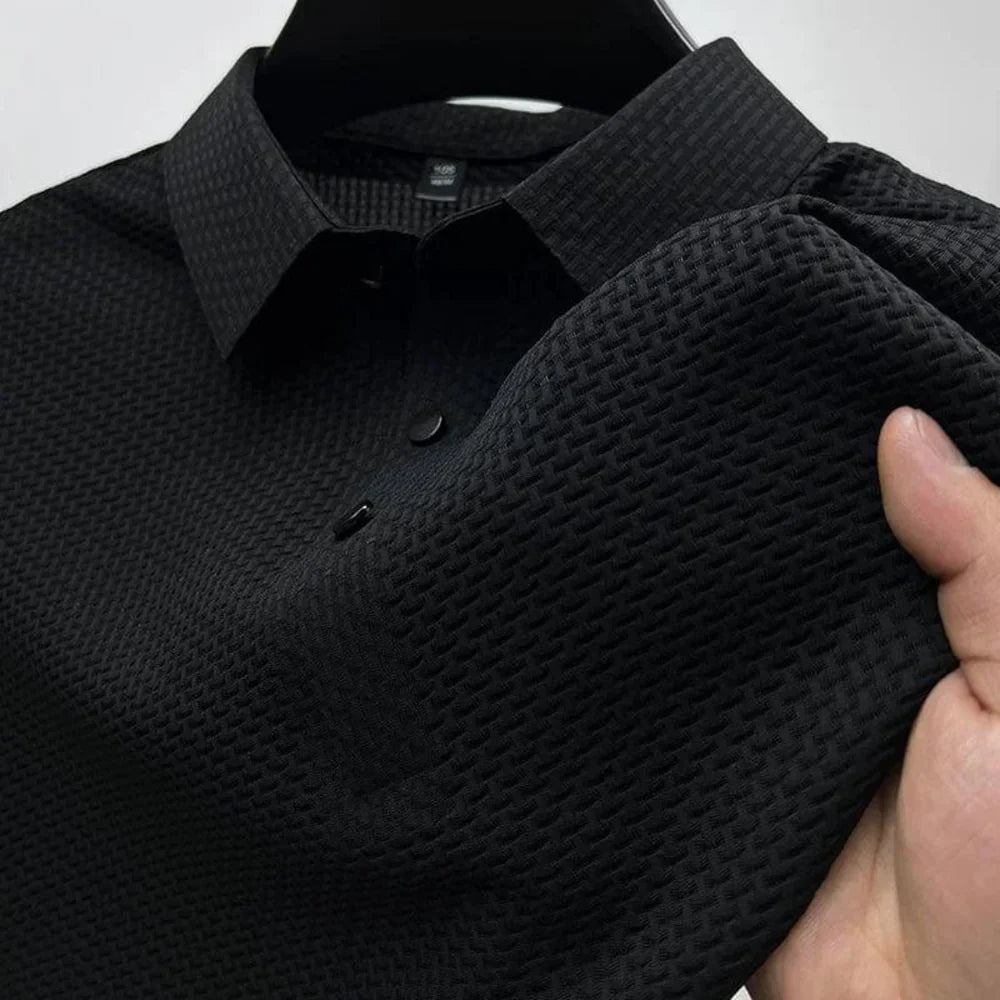 Heren anti-kreuk poloshirt met korte mouwen en knoopsluiting, ideaal voor zomer en lente.