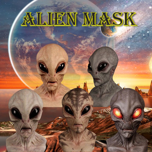 Realistisch latex alienmasker voor Halloween, perfect voor een eng buitenaards kostuum op elk verkleedfeest.