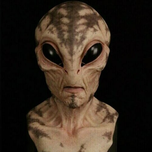 Gedetailleerd latex alienmasker, realistisch grijs buitenaards wezen, perfect voor scary Halloween maskers.