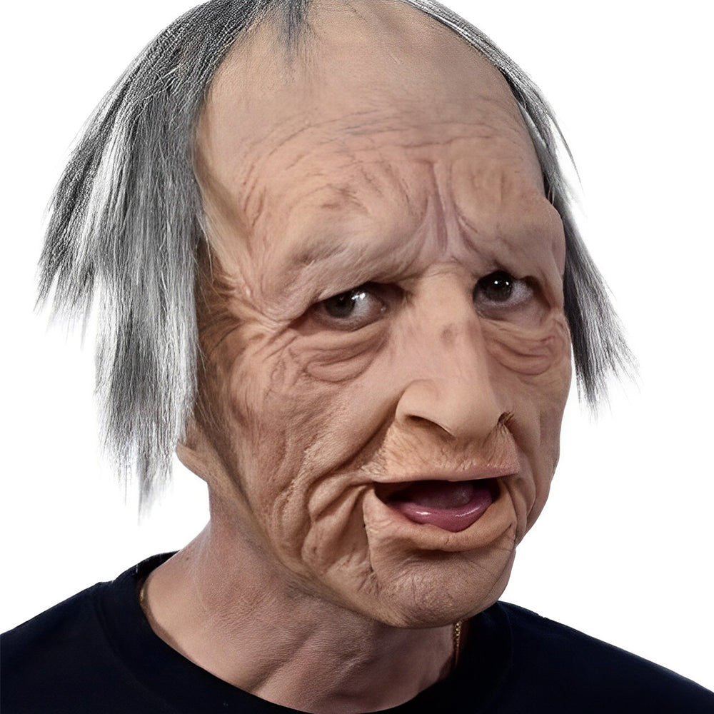 Realistisch oud man masker met bewegende mond voor Halloween, cosplay, rekwisiet voor kostuums.