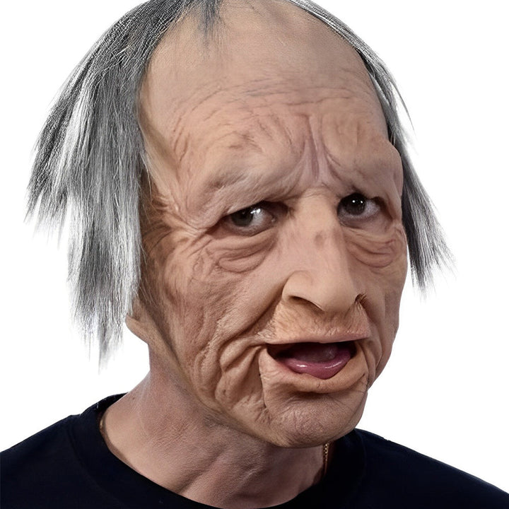 Realistisch oud man masker met bewegende mond voor Halloween, cosplay, rekwisiet voor kostuums.