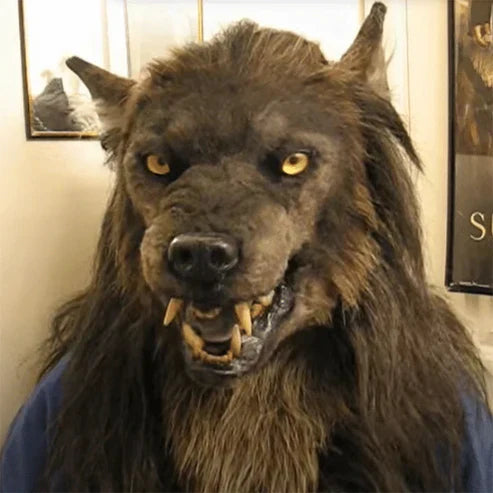 Hoogwaardig realistisch weerwolfmasker voor volwassenen met behaard effect, geschikt voor angstaanjagende cosplay.