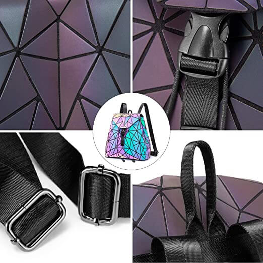 Kleurveranderende damesrugzak met reflecterend geometrisch design, een echte eyecatcher.