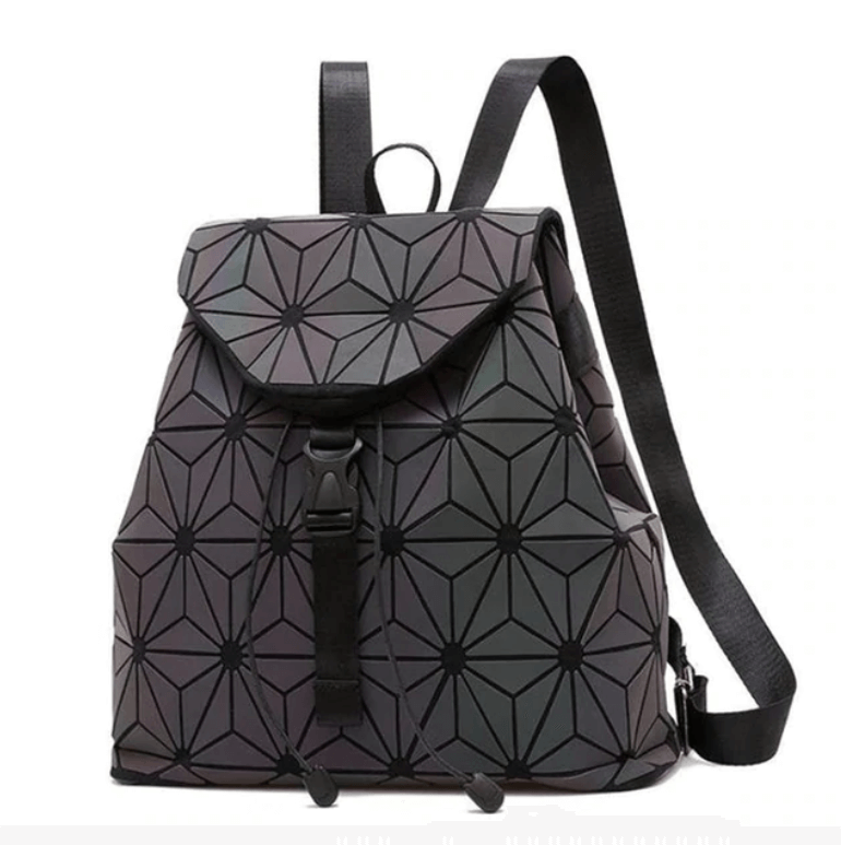 Modebewuste rugzak voor vrouwen, reflecterend geometrisch design, veilig en trendy.