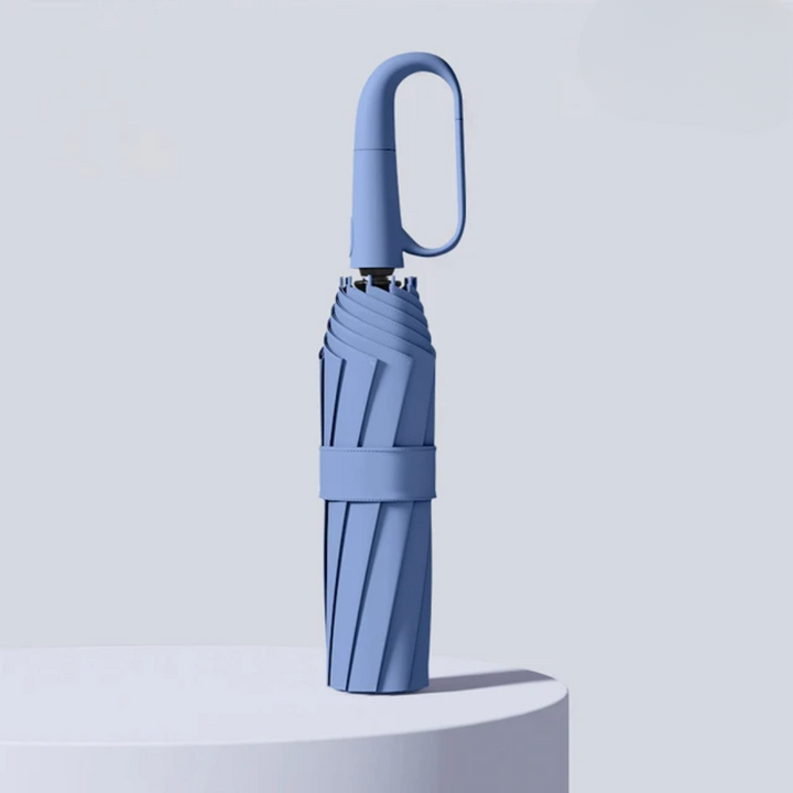 Sterke windbestendige paraplu, compact model met reflectie voor extra zichtbaarheid en regenbescherming.