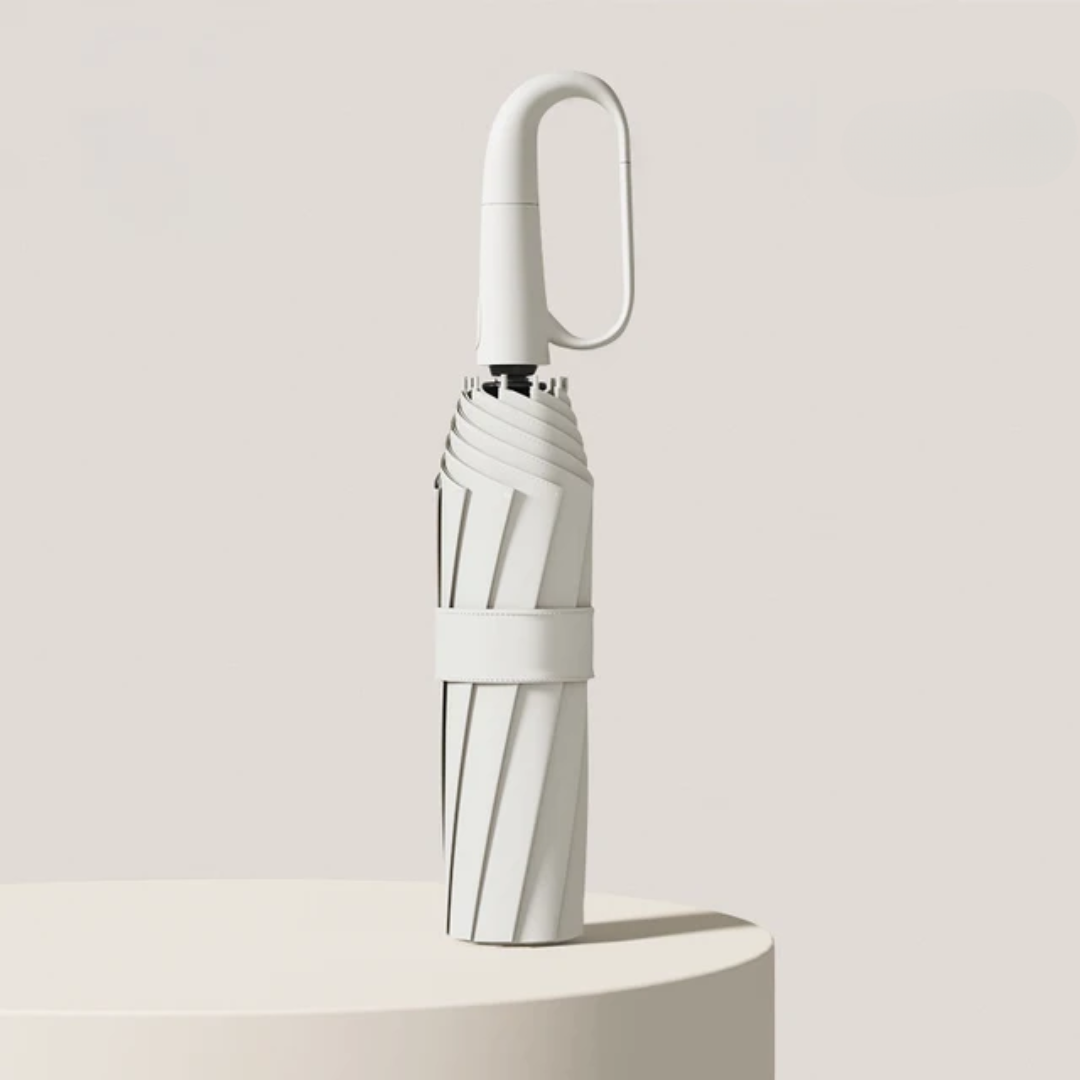 Blauwe compacte paraplu met reflectie, windbestendig en gemakkelijk mee te nemen, veilige outdoor accessoire.