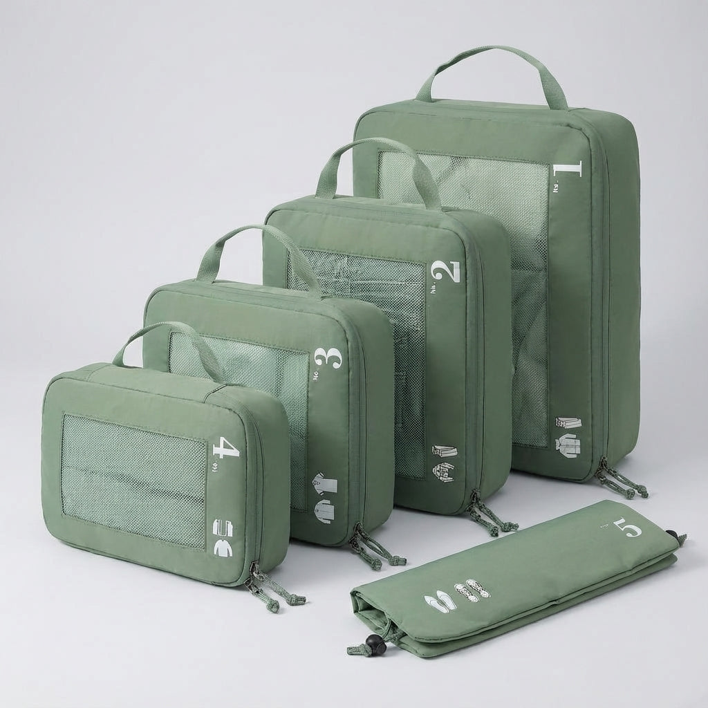 Compressie organizers in diverse maten voor maximale ruimtebesparing in je handbagage. Ideaal voor reizen.