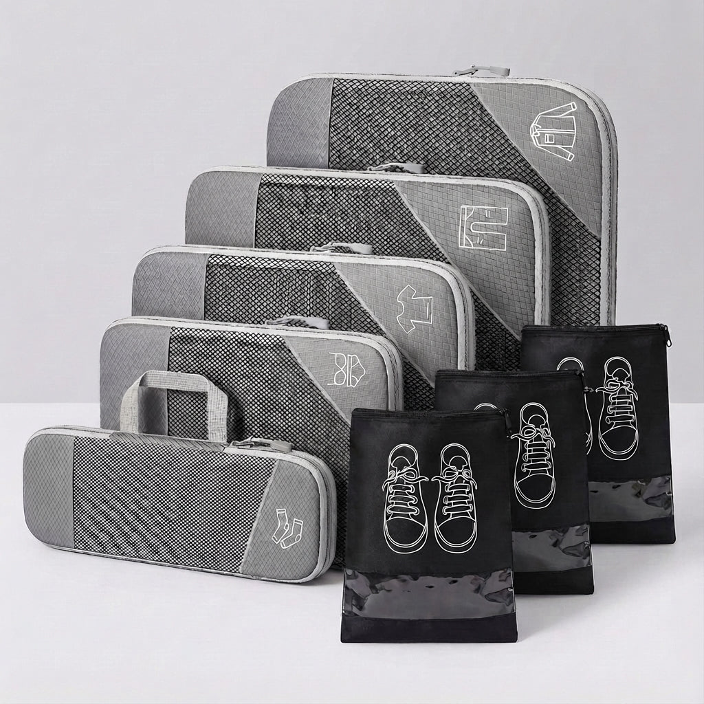 Ruimtebesparende packing cubes set voor optimale bagage indeling. Nooit meer zoeken in je koffer tijdens reis.