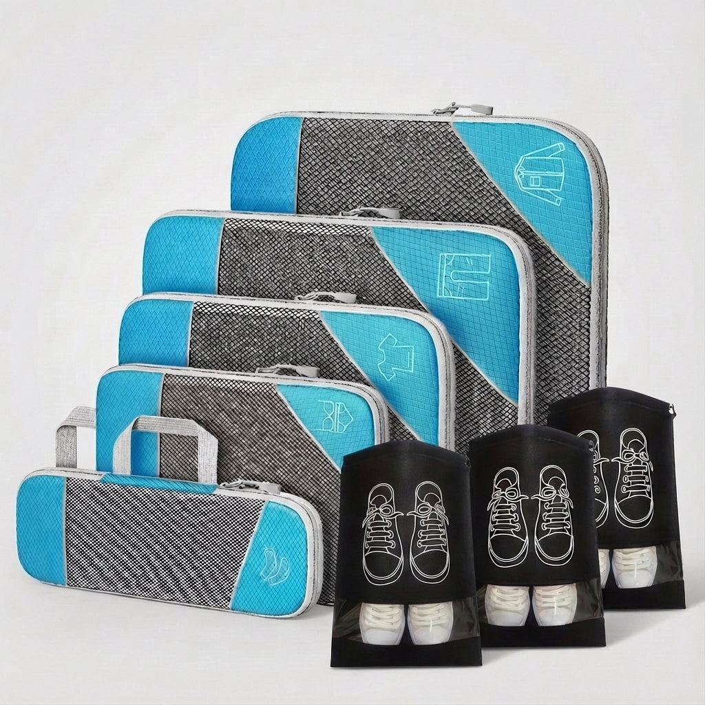 Essentiële reisaccessoire: een set robuuste packing cubes voor een stressvrije en georganiseerde vakantie.