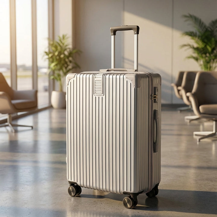 Retro Casevo reiskoffer met duurzame hoekbescherming, ideaal voor stijlvolle en zorgeloze vakantiereizen.
