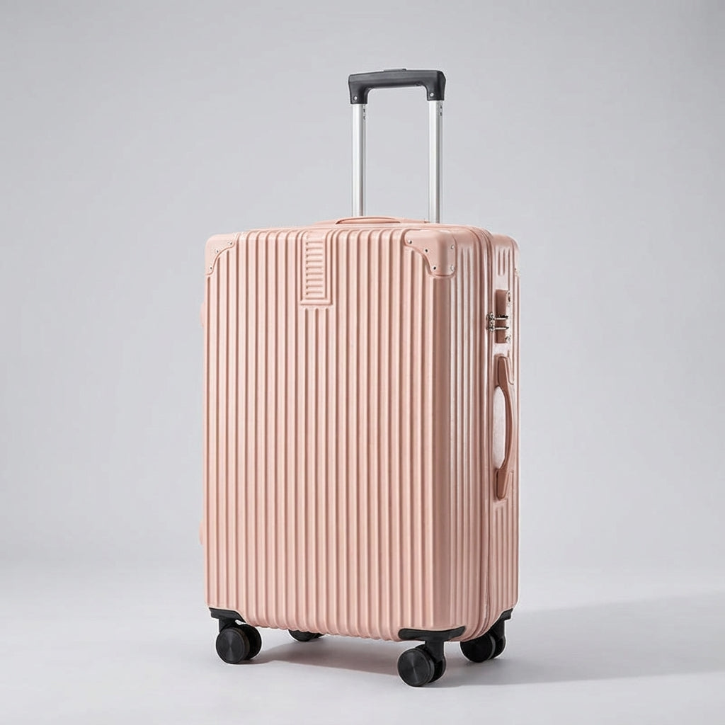 Close-up van de duurzame hoekbescherming op een retro Casevo reiskoffer, voor extra bagage veiligheid.