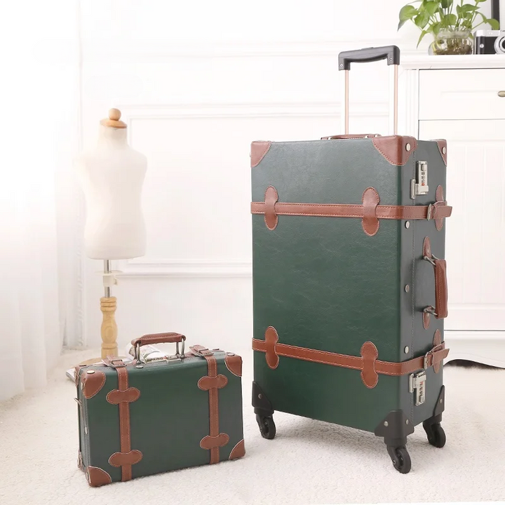 Elegante retro kofferset, hardschaal en lichtgewicht. Luxe reisbagage voor de moderne reiziger.