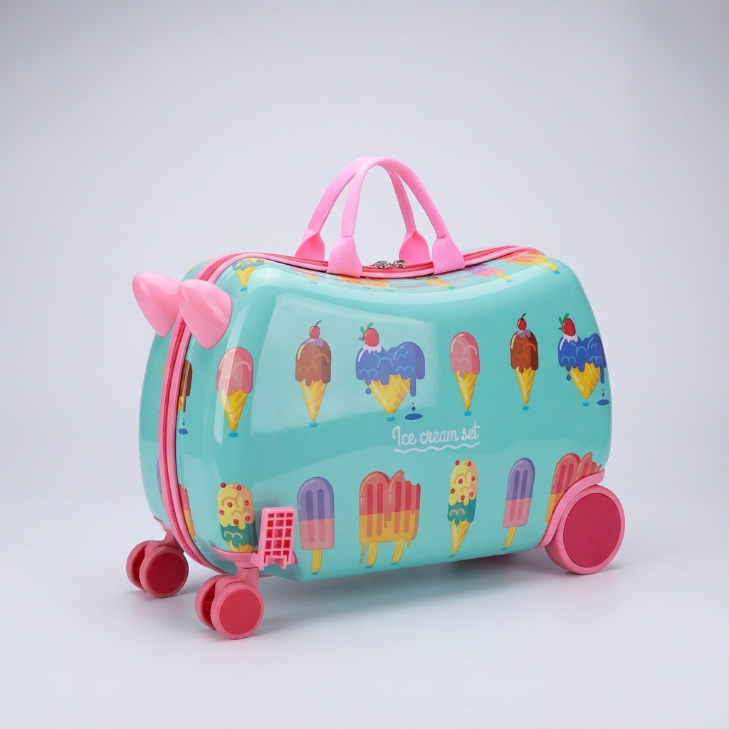 Compacte hardshell kinderkoffer met rijdstoel, ideaal voor kidsavontuur, vakantie en korte trips.
