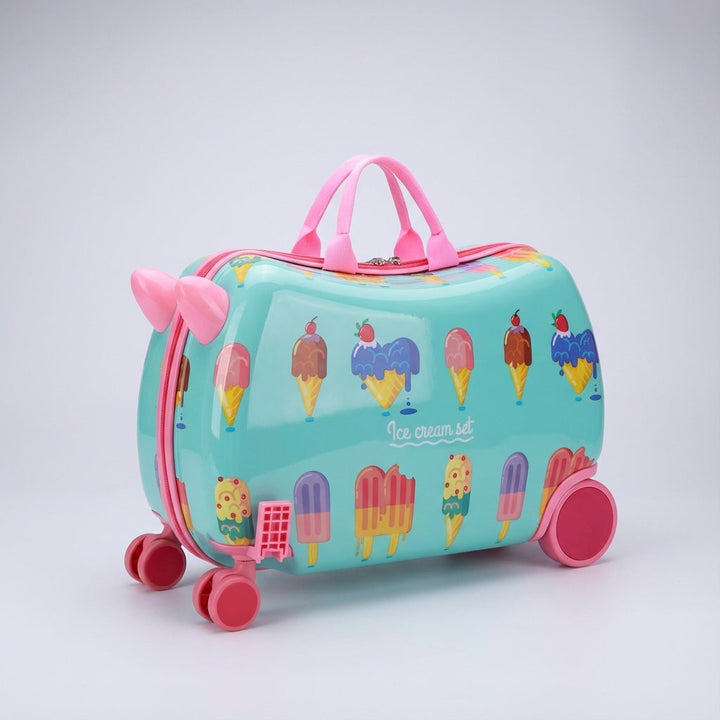Compacte hardshell kinderkoffer met rijdstoel, ideaal voor kidsavontuur, vakantie en korte trips.