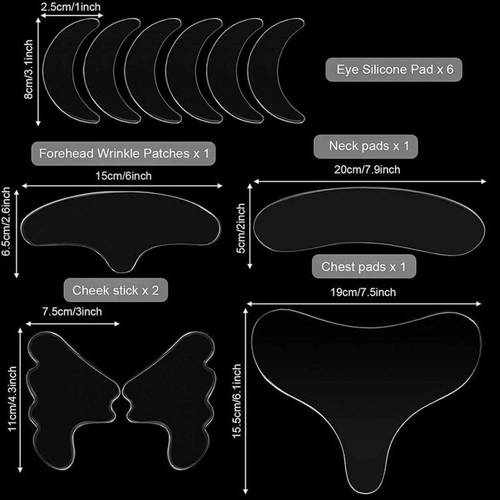 11-delige set rimpelpleisters: voorhoofd, ogen, mond, borst; vermindert rimpels effectief.