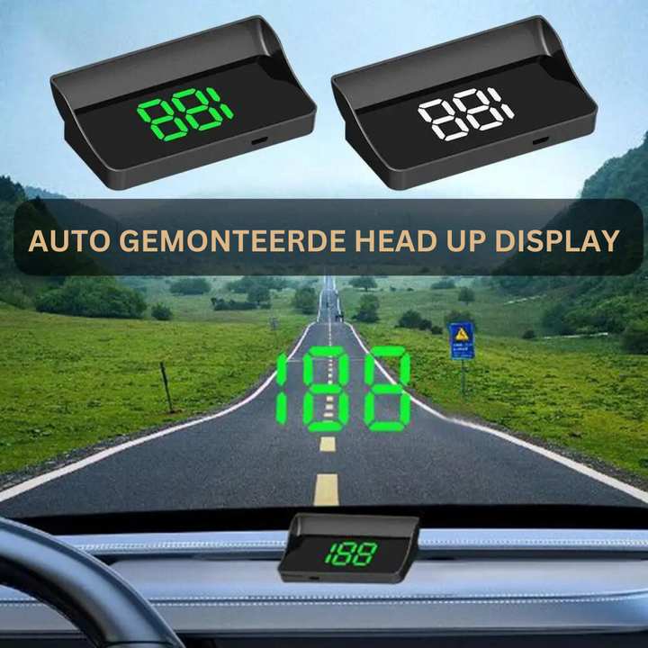 RoadGlide Hoofd-up Display projecteert digitaal GPS snelheidsmeter op voorruit voor veiliger rijden.