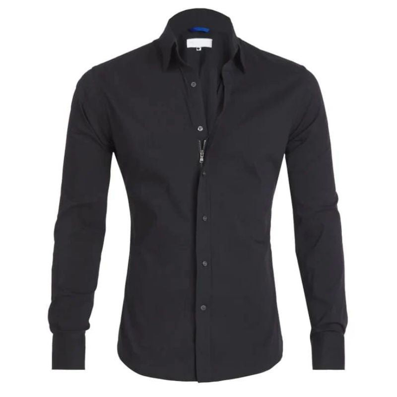 Modern slim-fit heren overhemd in wit, met onzichtbare rits en kreukvrije stofkwaliteit.