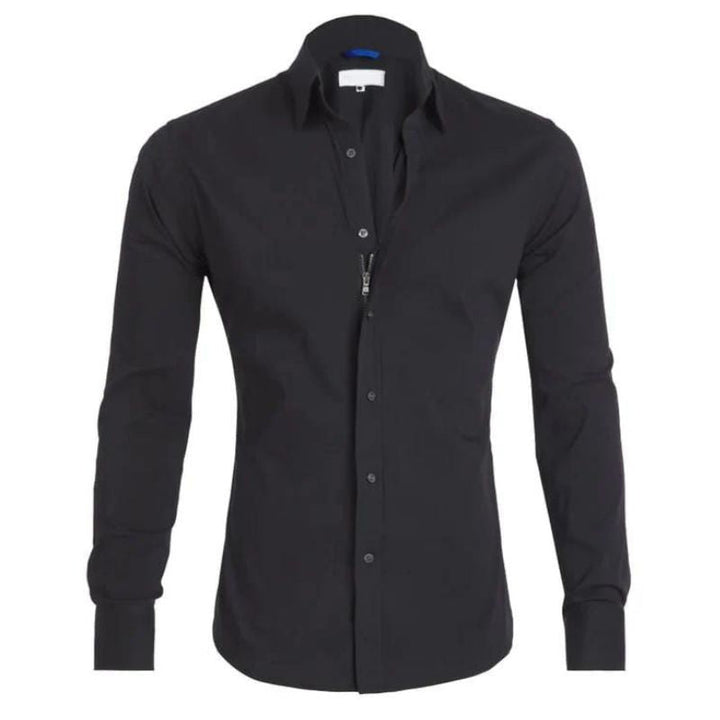 Modern slim-fit heren overhemd in wit, met onzichtbare rits en kreukvrije stofkwaliteit.