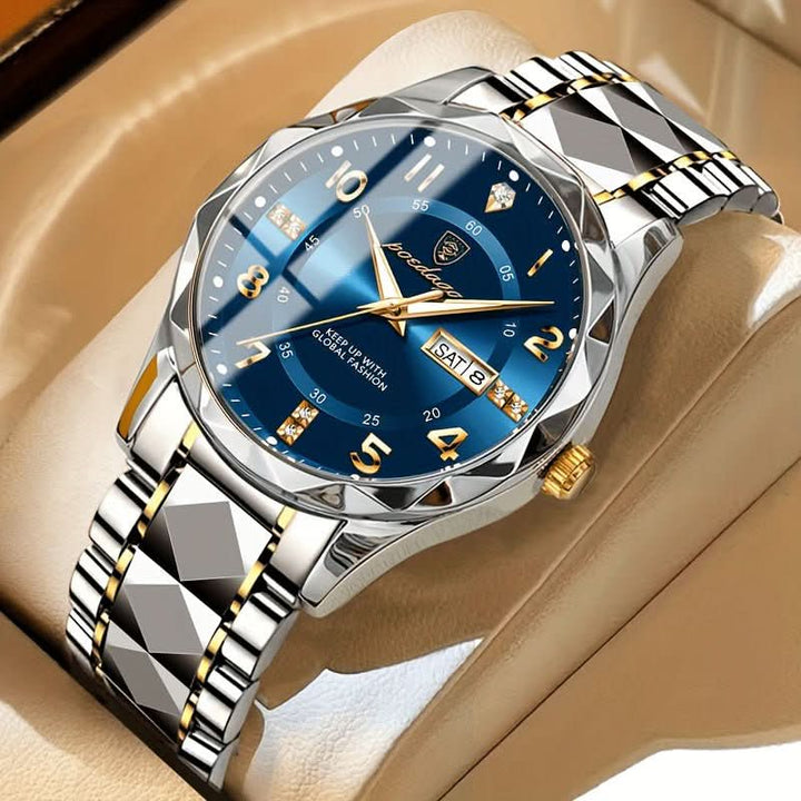 Gedetailleerd waterdicht heren sporthorloge, robuust design met duidelijke wijzerplaat. Een functioneel outdoorhorloge.