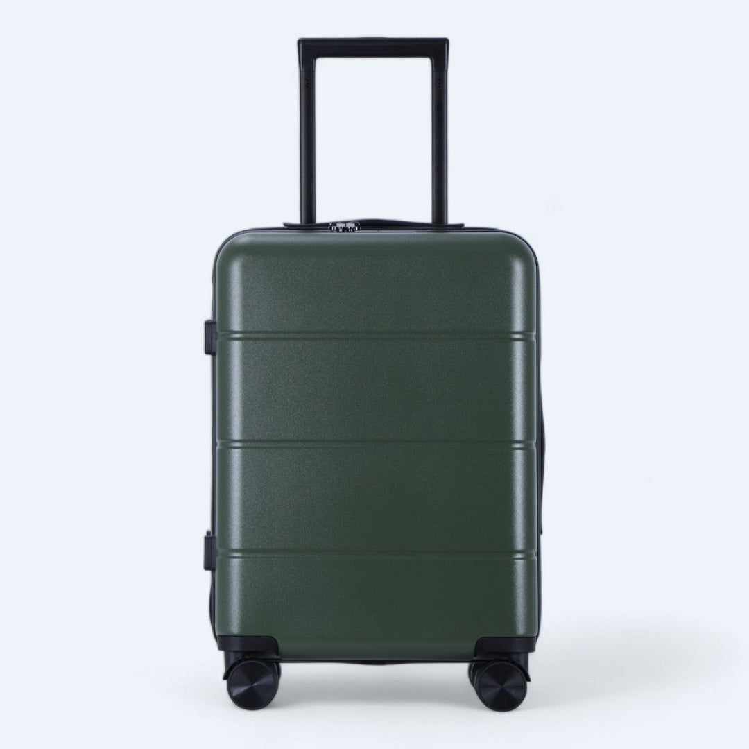 Hardcase kofferset met 4 dubbele draaiwielen voor optimale wendbaarheid.