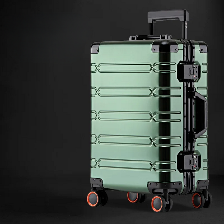 Zakelijke aluminium-magnesium koffer met TSA-slot. Luxe en duurzame reisbagage voor professionele reizigers.