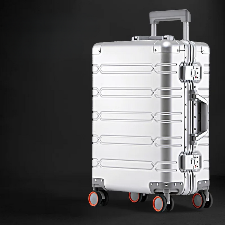 Duurzame aluminium-magnesium koffer beschermt je bezittingen. Veilige reisbagage met een betrouwbaar TSA-slot.