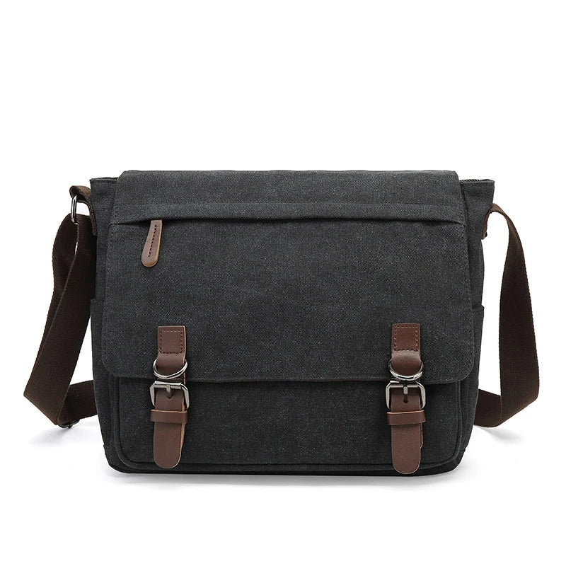 Unisex canvas schoudertas, perfect als duurzame dagelijkse tas of werktas in zwart.