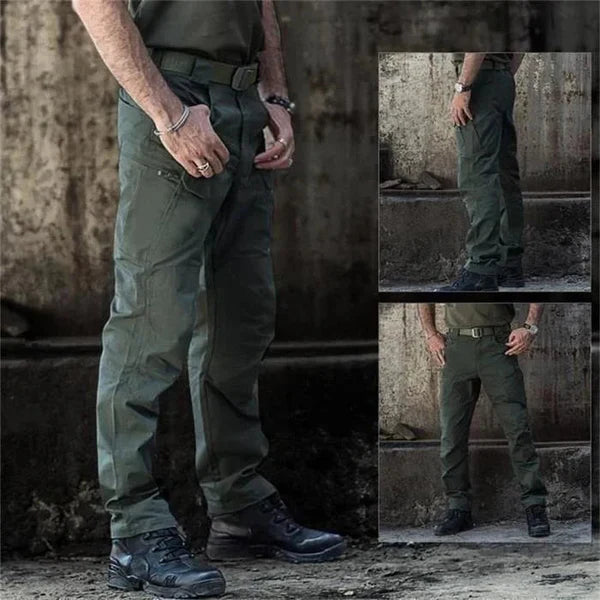 Stevige heren cargo tactische broek, duurzaam en waterafstotend voor outdoor en werk.