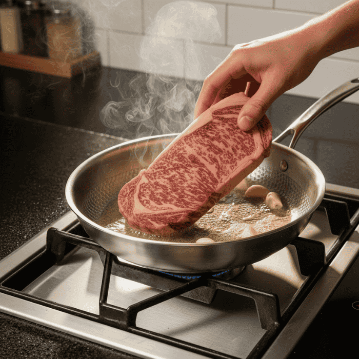 Ergonomische, robuuste koekenpan zonder coating. Ontworpen voor comfort en duurzaamheid op alle kookplaten.