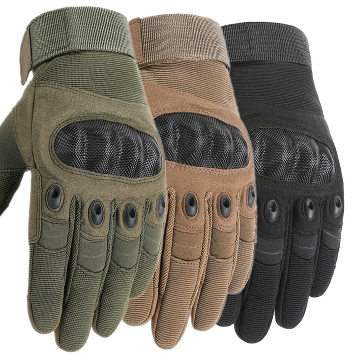 Robuuste legerhandschoenen met touchscreen, ideaal voor outdoor en tactisch gebruik, verkrijgbaar in khaki.
