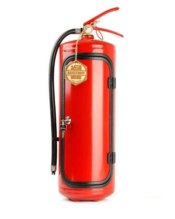 Opvallende rode brandblusser drankkast, unieke minibar voor alcohol. Stijlvol & praktisch opbergen.