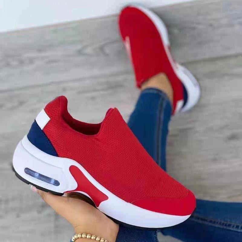 Comfortabele rode dames wandelschoenen met orthopedische zool, perfect voor actieve dagen en gezonde voeten.