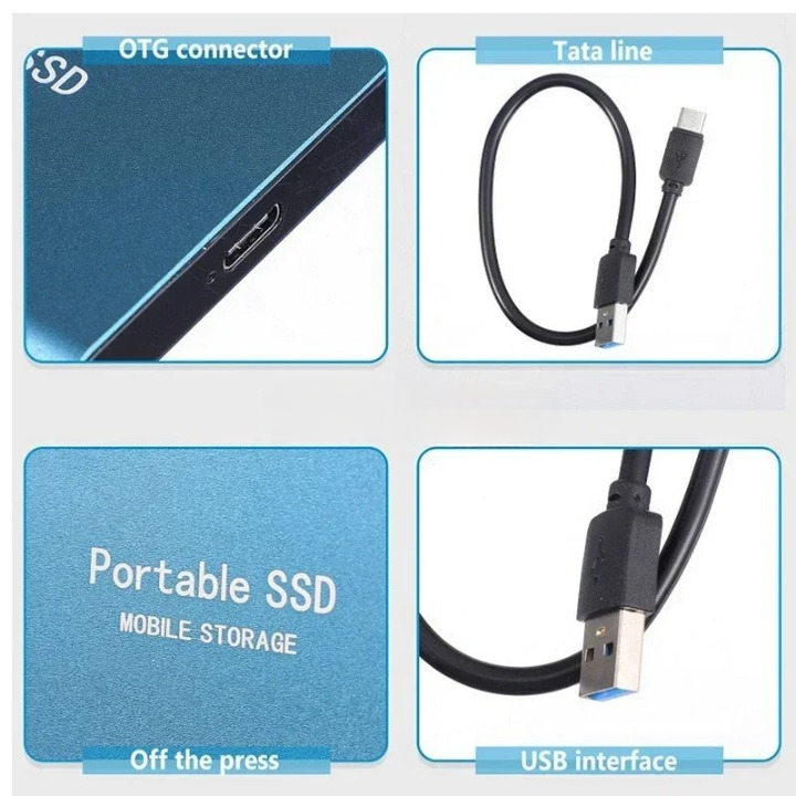 Hoge snelheid 2TB draagbare SSD met USB-C. Perfect voor snelle data opslag en backup op al je apparaten.