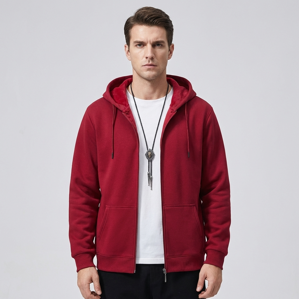 Rode heren zip-up hoodie van comfortabel katoen, perfect voor een casual of sportieve look.