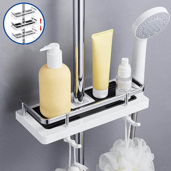 Modern roestvrij douche rek, moeiteloos te installeren zonder boren. Houdt je badkamer georganiseerd.